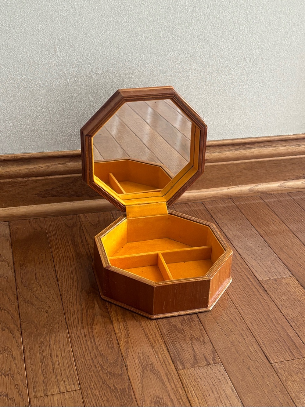 Vintage 1970's Rattan Bamboo Wooden Jewelry Box with Velvet Liner